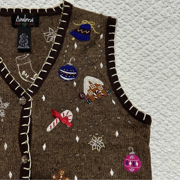 Vintage Ambra Ho Ho Ho Christmas Vest Brown Women’s Size Small - Picture 8 of 8
